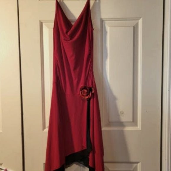 Ruby Red Asymmetrical Cocktail Dress - Picture 1 of 4
